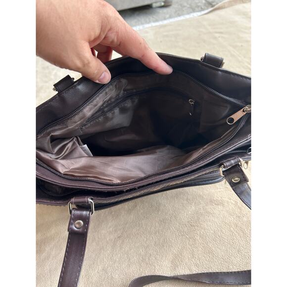 Vintage Style Patchwork Suede Purse Brown Pig Leather Wallet Shoulder Bag - Picture 7 of 12